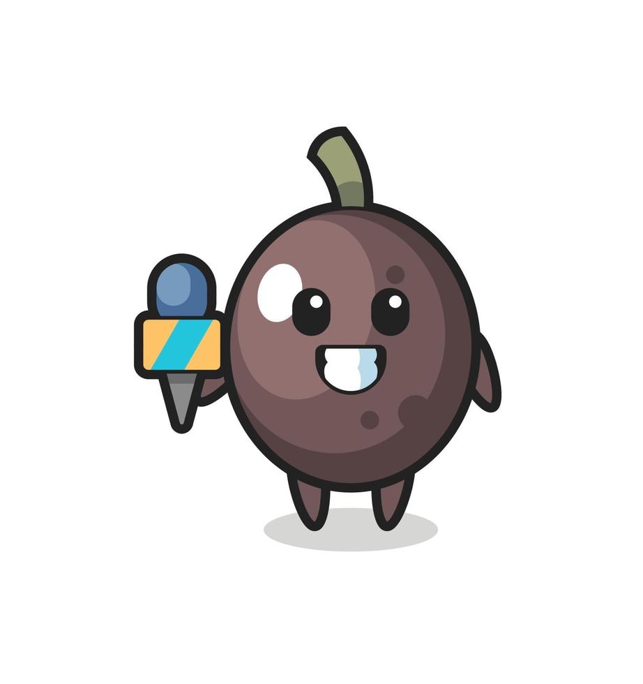 Character mascot of black olive as a news reporter vector