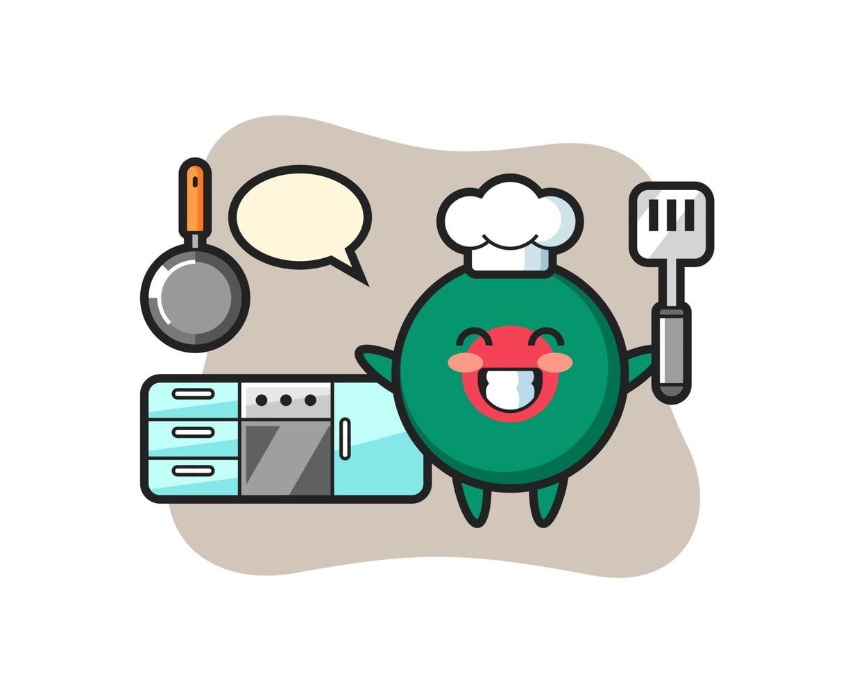 ilustración de personaje de insignia de bandera de bangladesh mientras un chef está cocinando vector