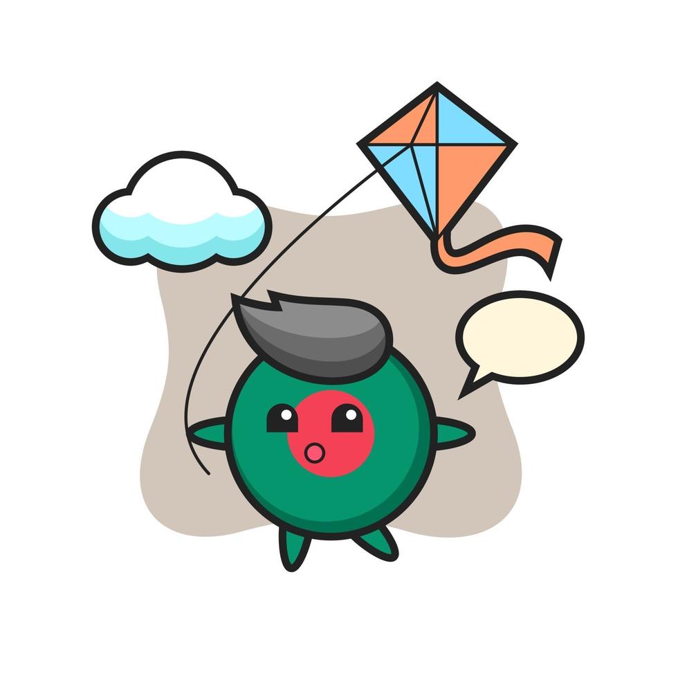 bangladesh flag badge mascot illustration is playing kite vector