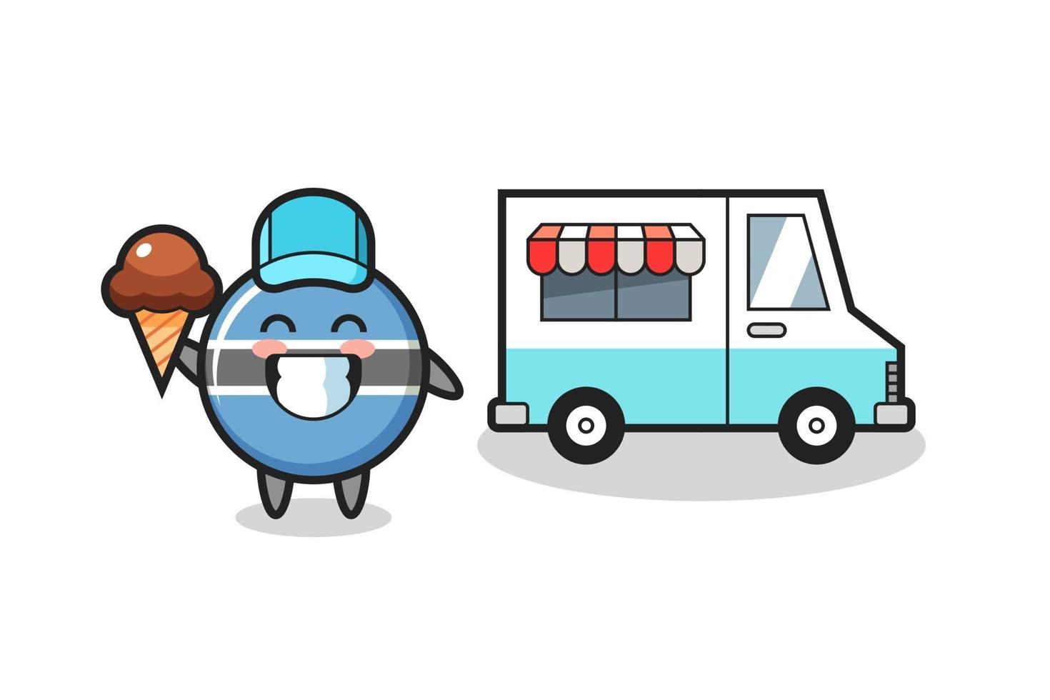 Mascot cartoon of botswana flag badge with ice cream truck vector