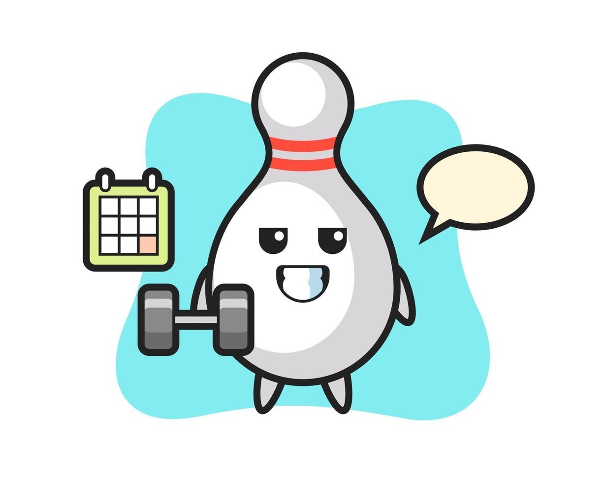 bowling pin mascot cartoon doing fitness with dumbbell vector