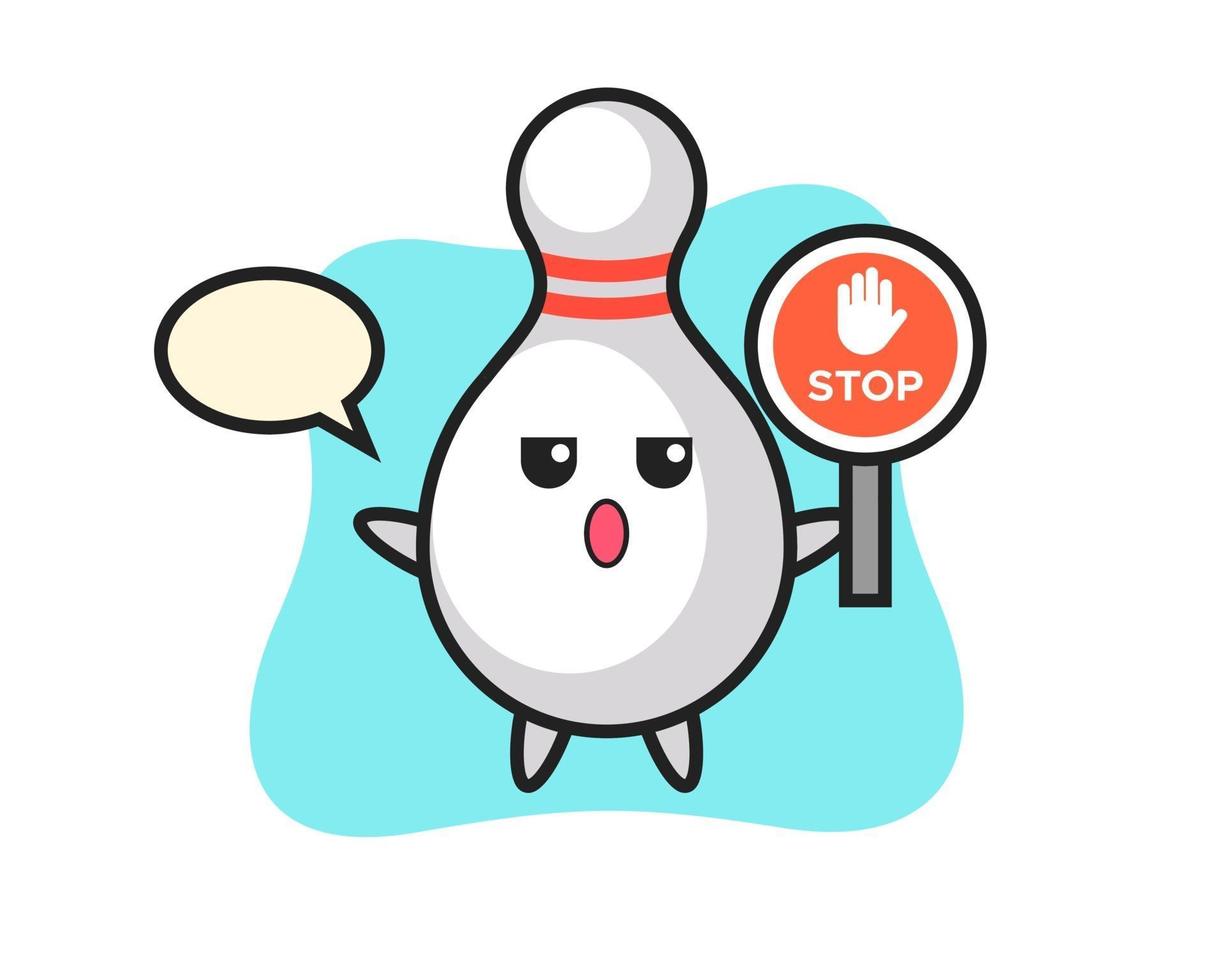 bowling pin character illustration holding a stop sign vector
