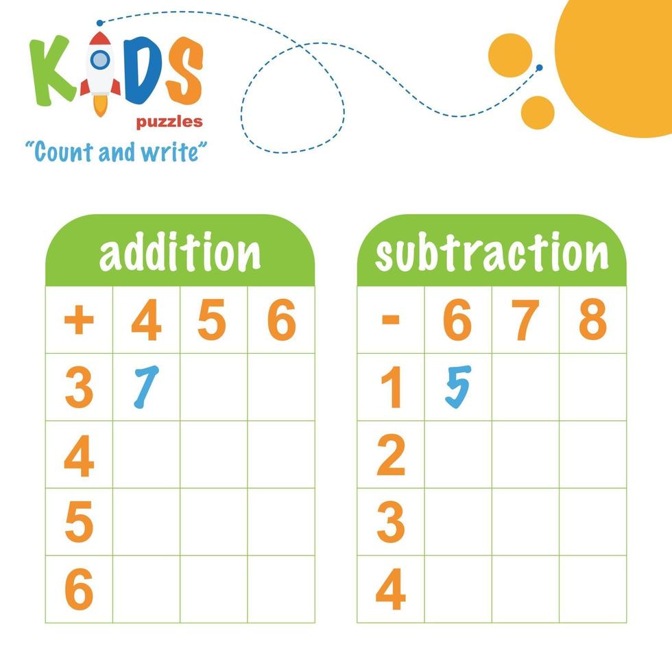 Count and write, printable math worksheet vector