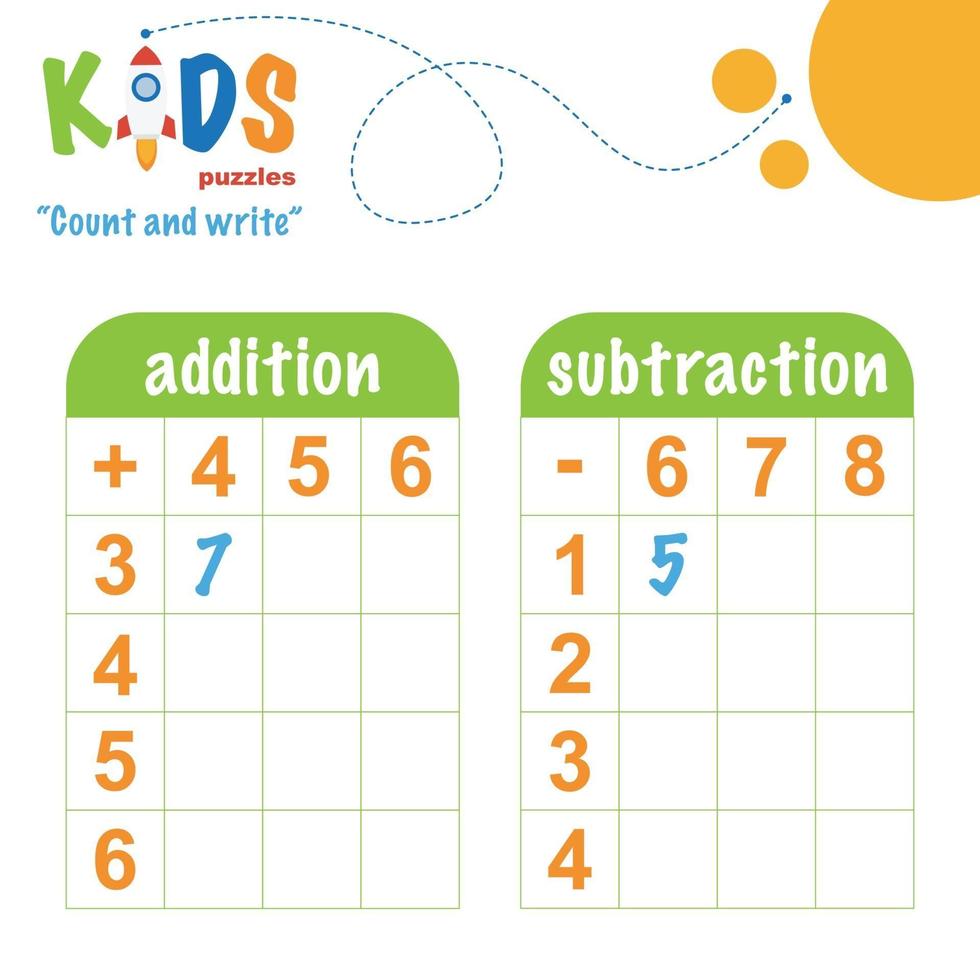 contar y escribir, hoja de cálculo de matemáticas imprimible vector