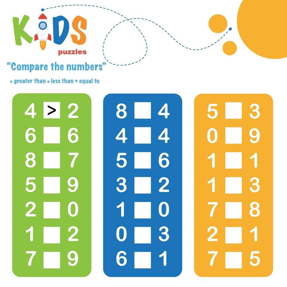 Comparing numbers printable math worksheet vector