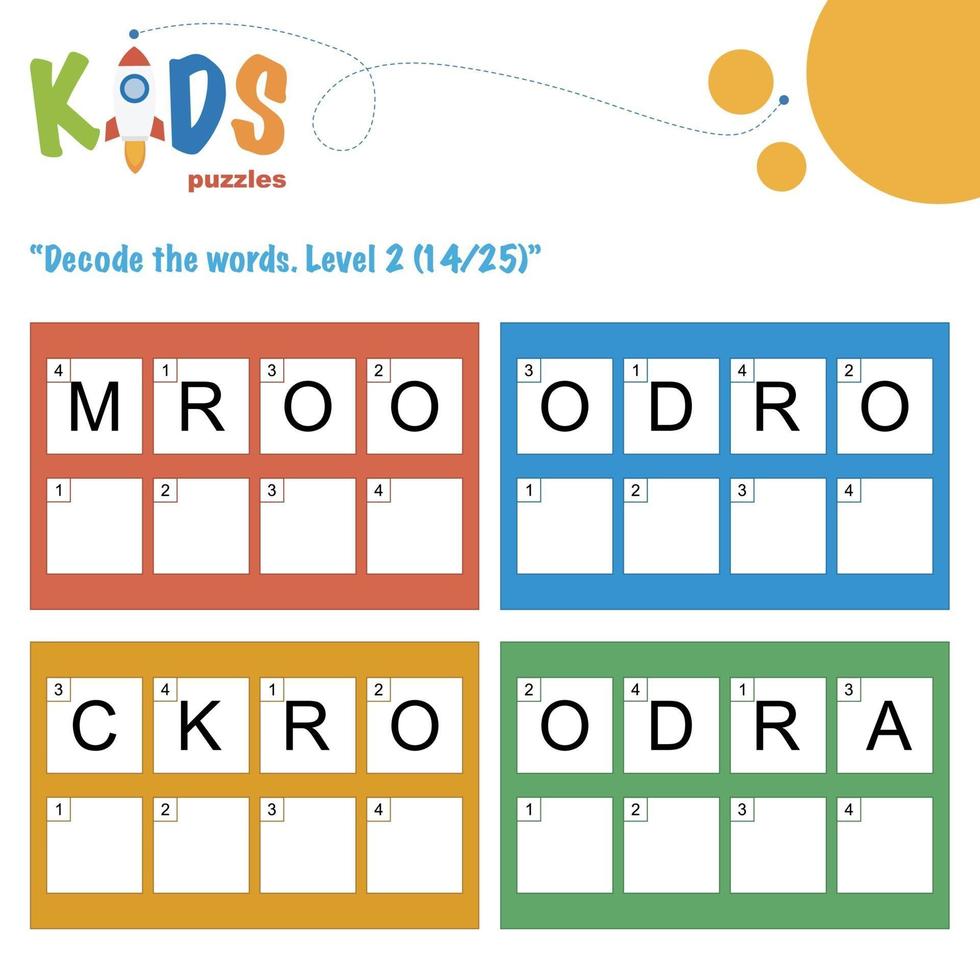 Decode the hidden words. Easy logical printable worksheet for kids vector