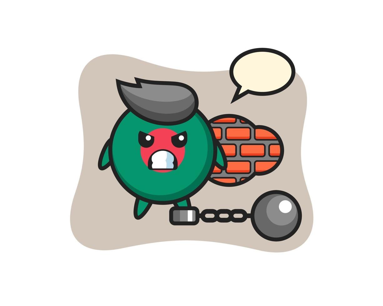 Character mascot of bangladesh flag badge as a prisoner vector