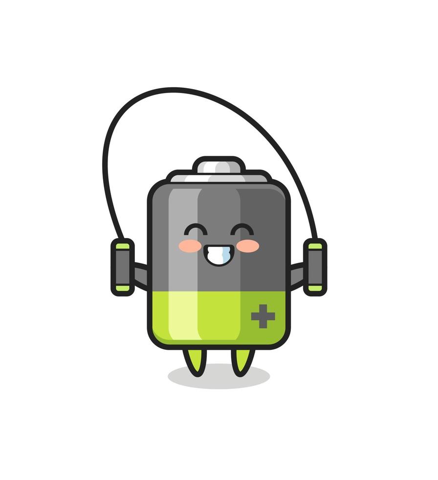 battery character cartoon with skipping rope vector