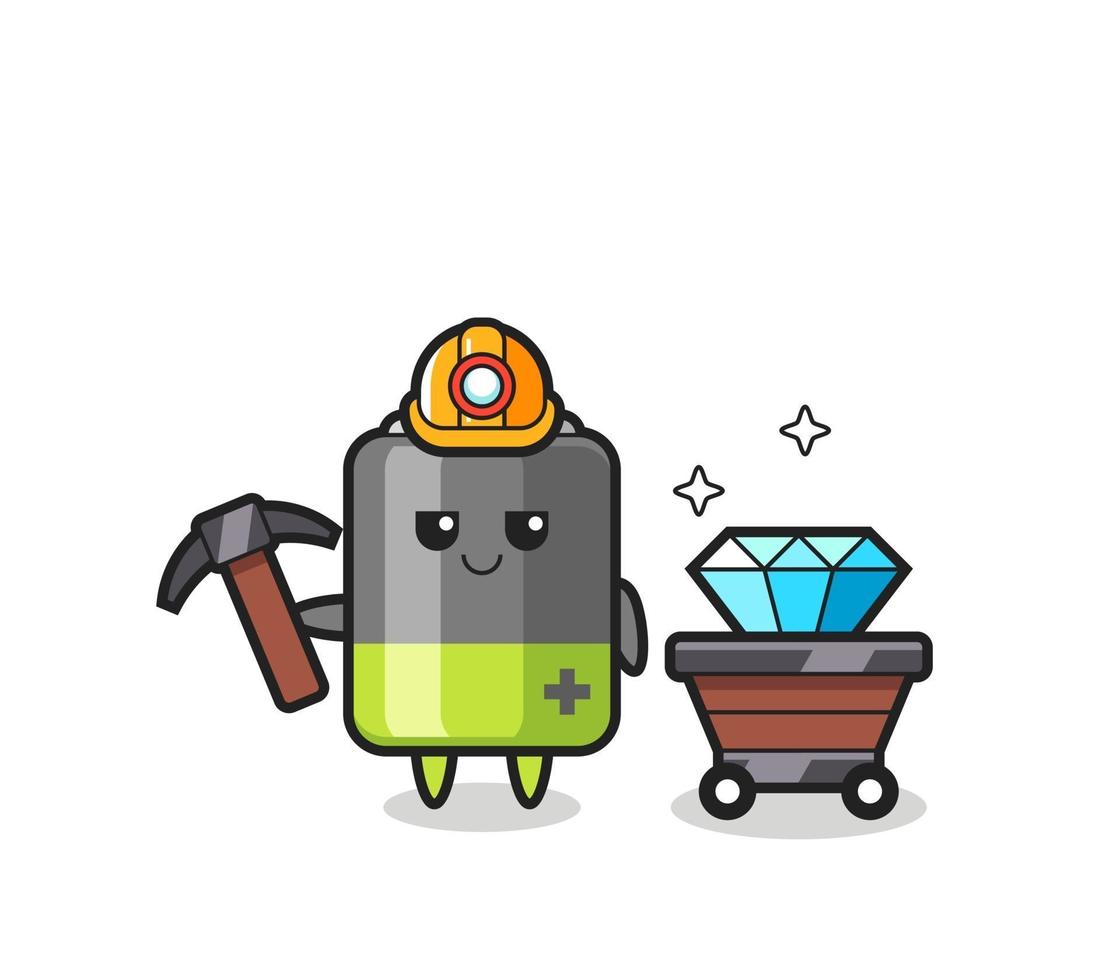 Character Illustration of battery as a miner vector