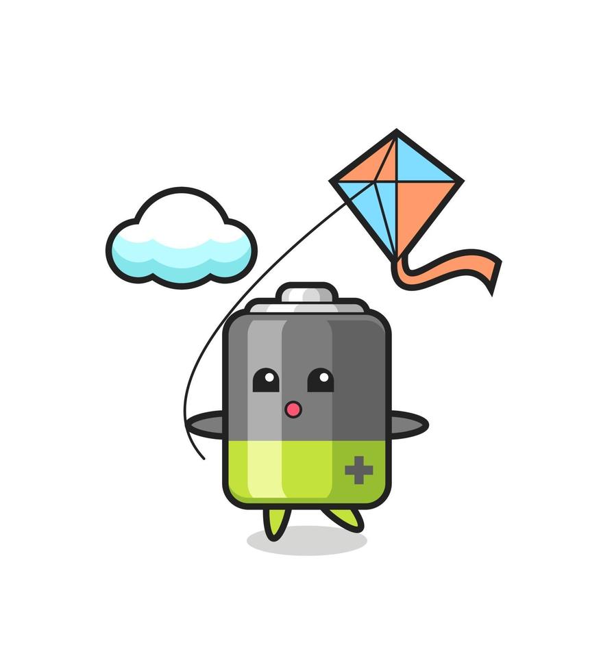 battery mascot illustration is playing kite vector