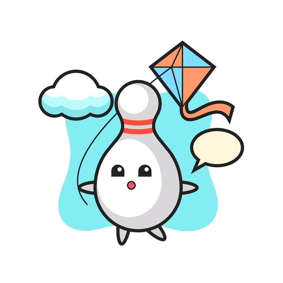 bowling pin mascot illustration is playing kite vector