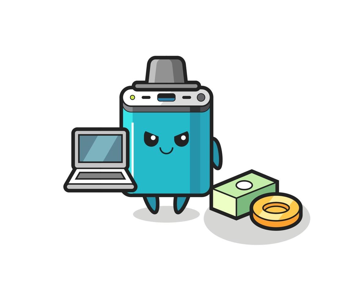 Mascot Illustration of power bank as a hacker vector