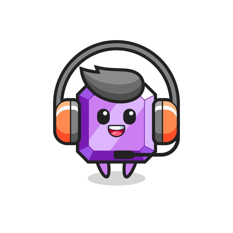mascota de dibujos animados de piedra preciosa púrpura como servicio al cliente vector