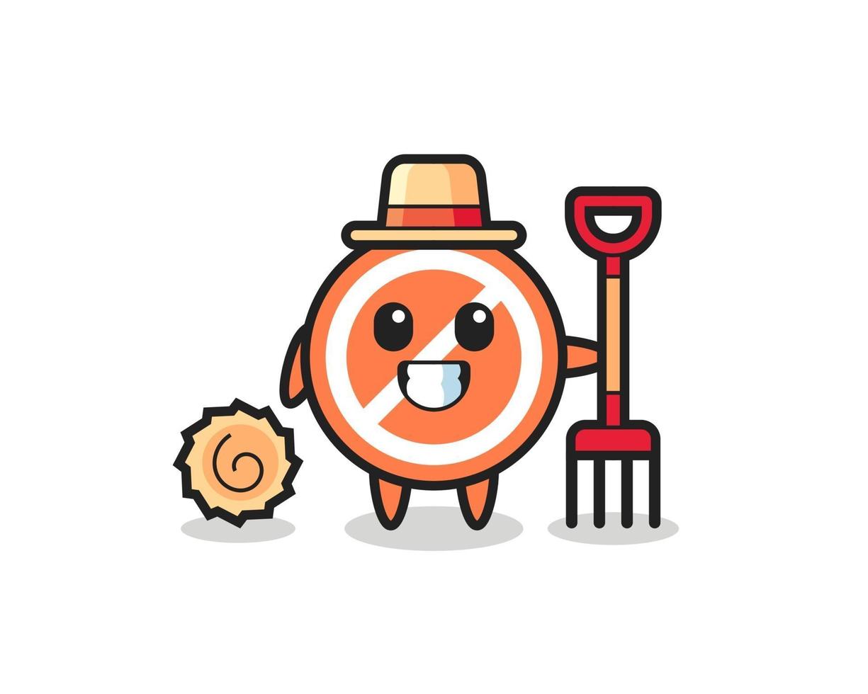 Personaje de mascota de la señal de pare como agricultor. vector