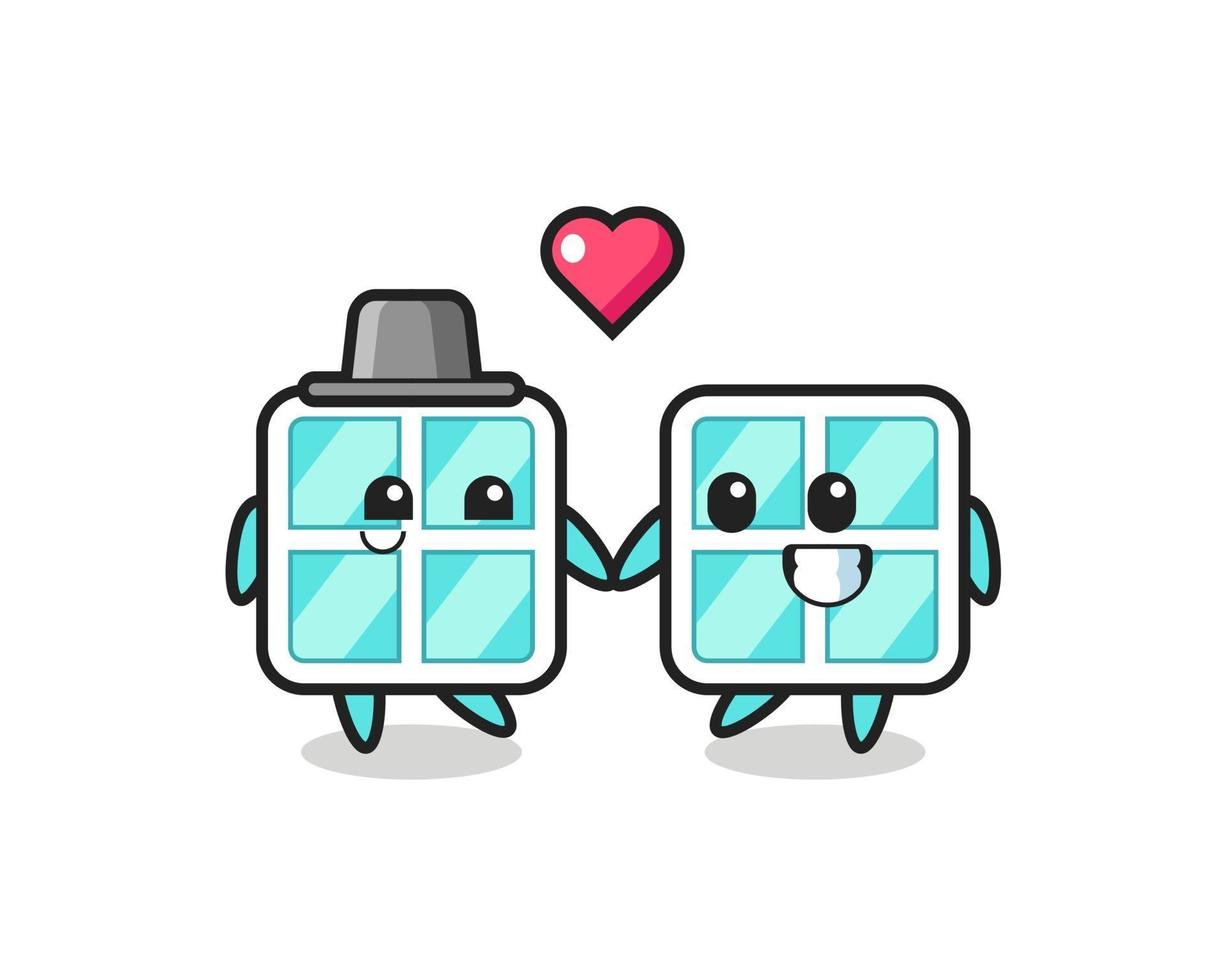 window cartoon character couple with fall in love gesture vector