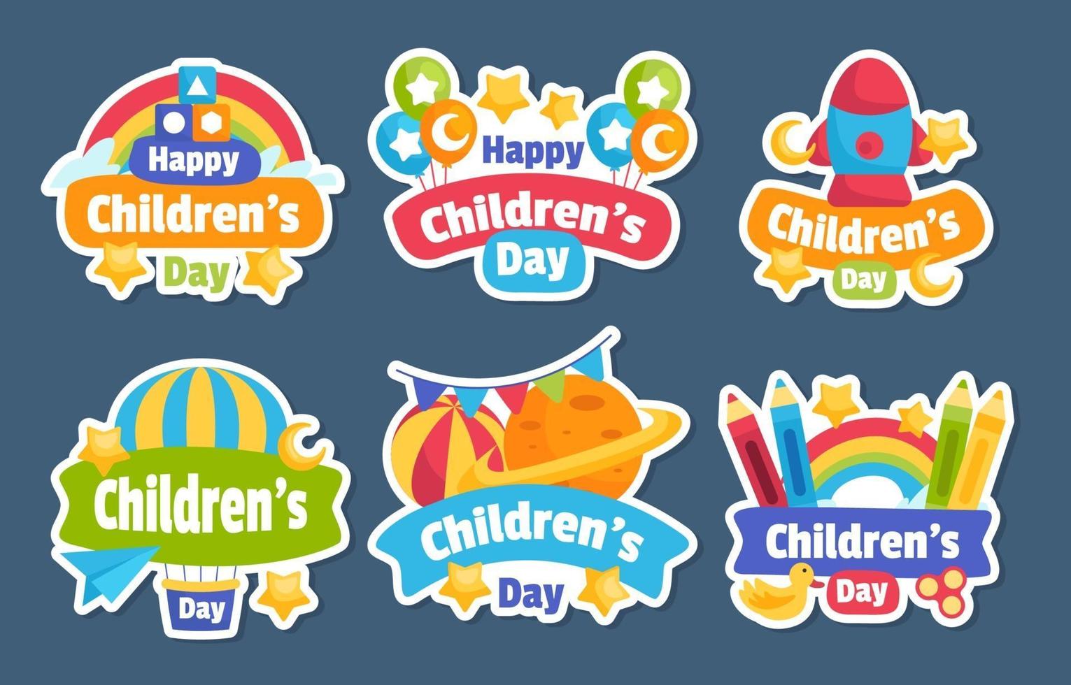 Happy Children's Day Sticker Set vector