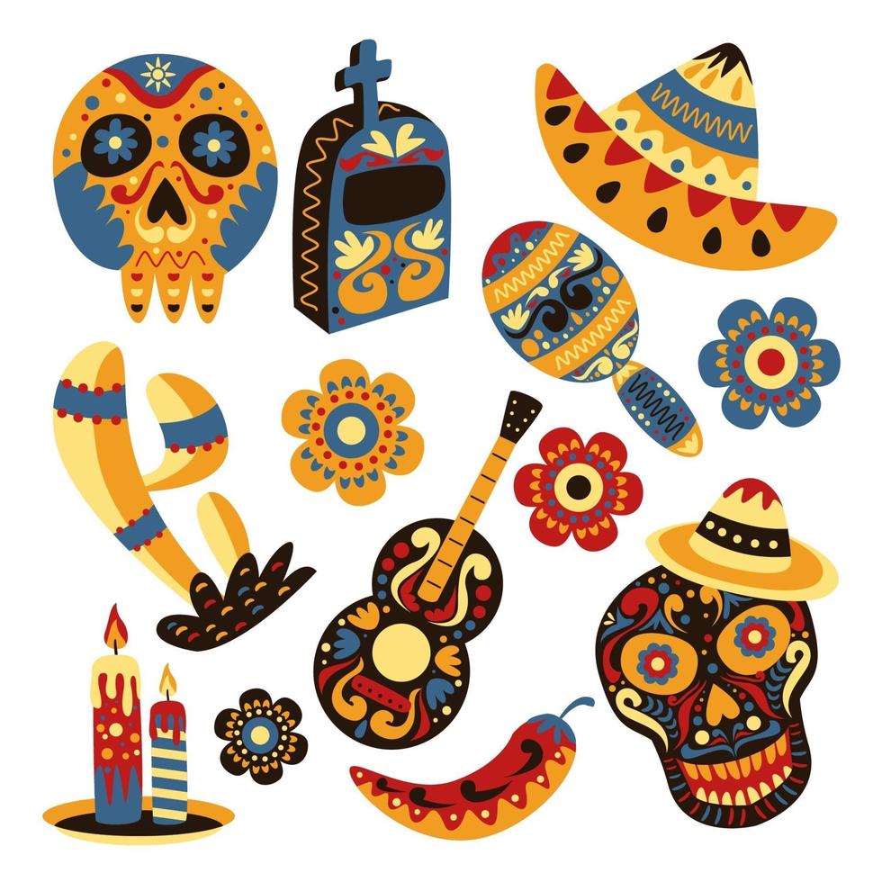 colección de iconos de dia de los muertos vector