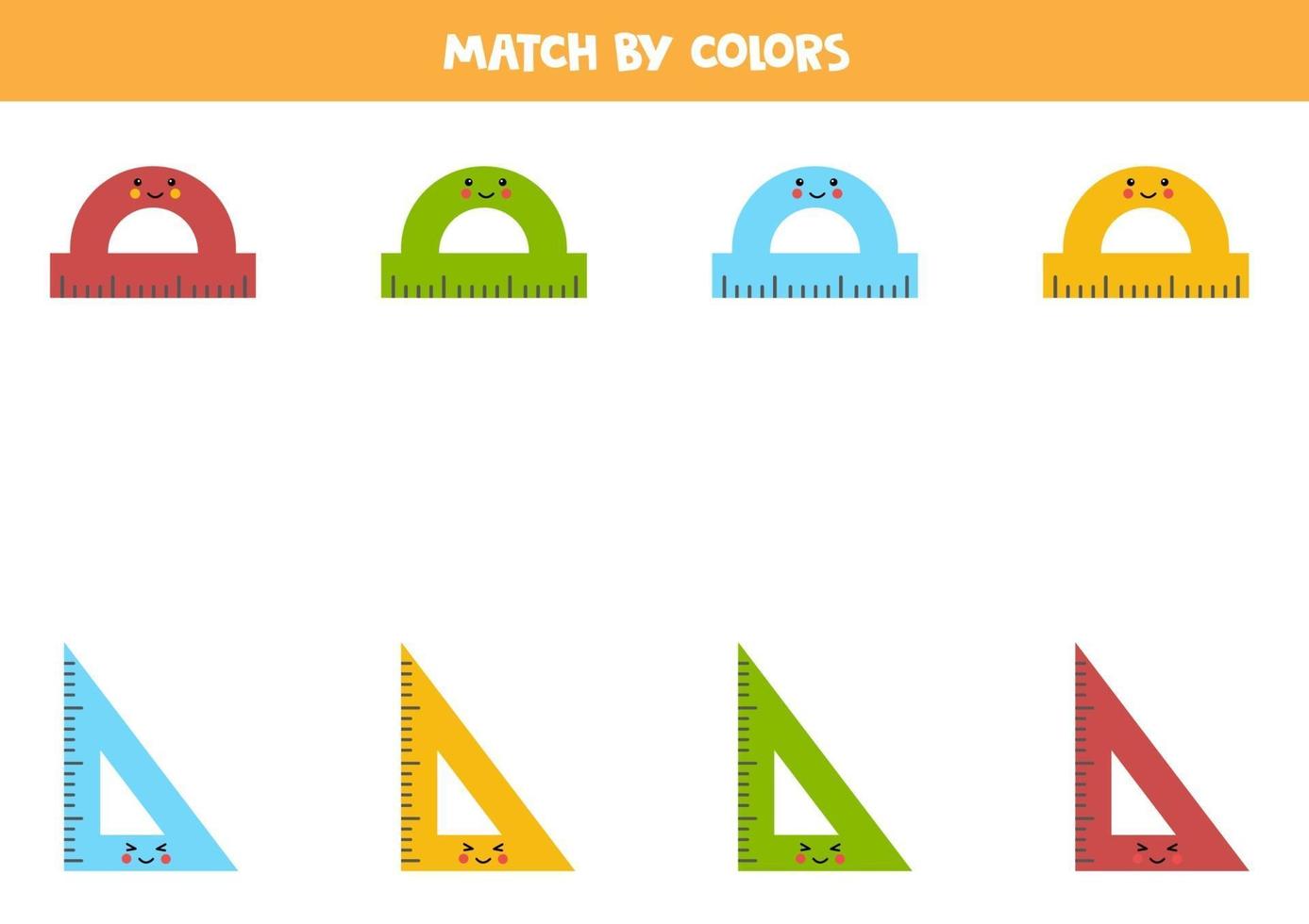 Color matching game for preschool kids. Match rulers by colors. vector