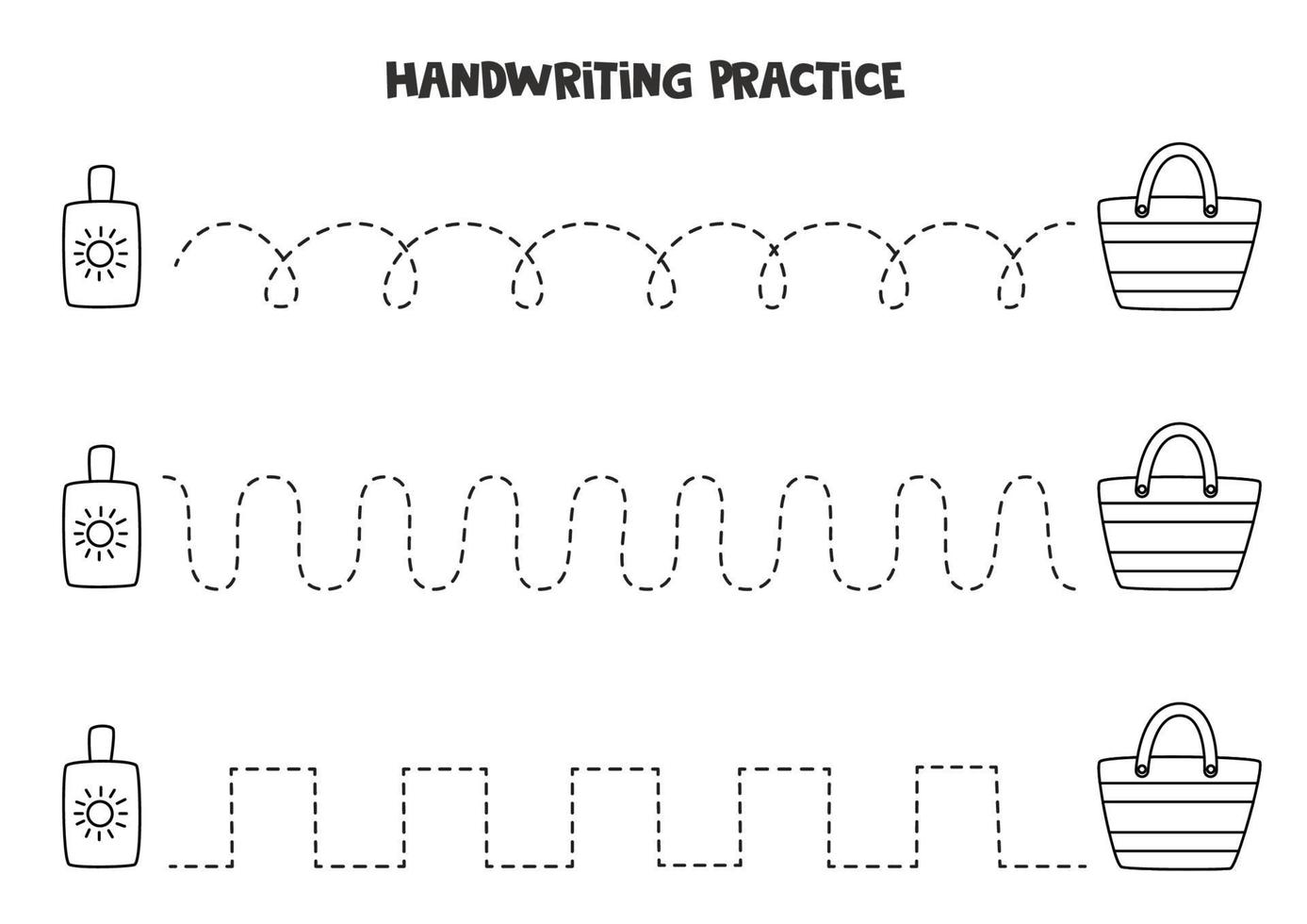 Tracing lines with black and white sun cream and bag. vector