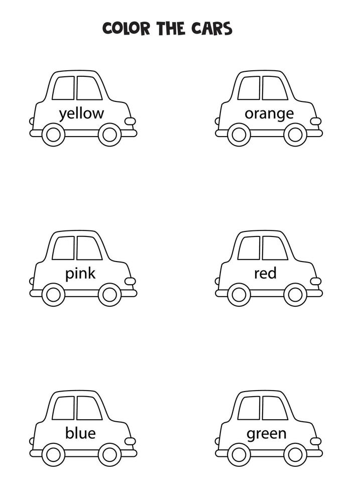 Color black and white cars. Worksheet for kids. vector