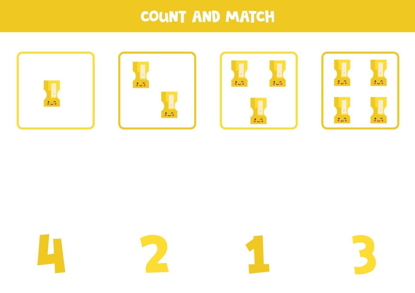 juego de contar con lindos sacapuntas. hoja de trabajo de matemáticas. vector