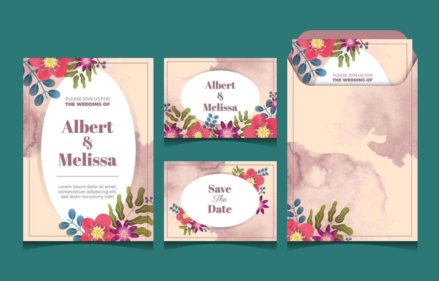 Floral Wedding Invitation Background Template Set vector