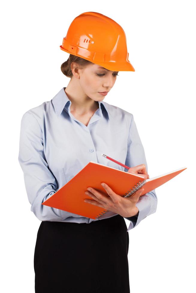 Girl in the orange protective helmet photo