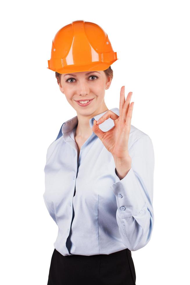Girl in a helmet shows that all okay photo