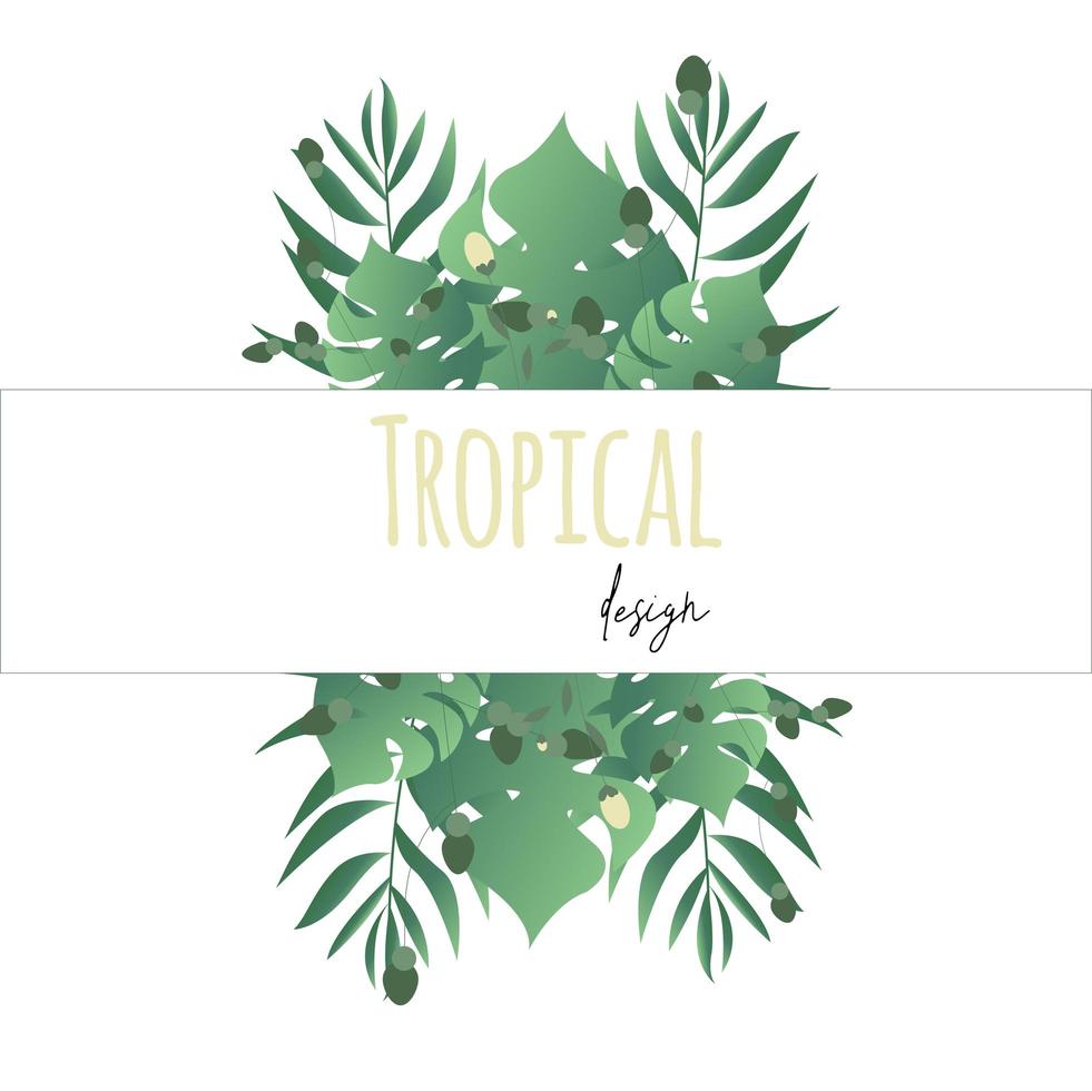 Invitación de boda o banner tropical con monstera y hojas de palmera. vector