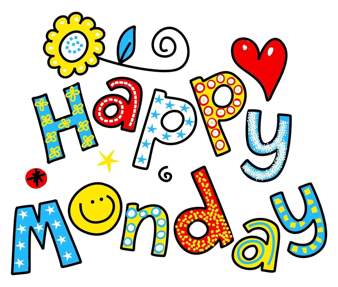 Happy Monday Weekday Doodle Text Lettering vector