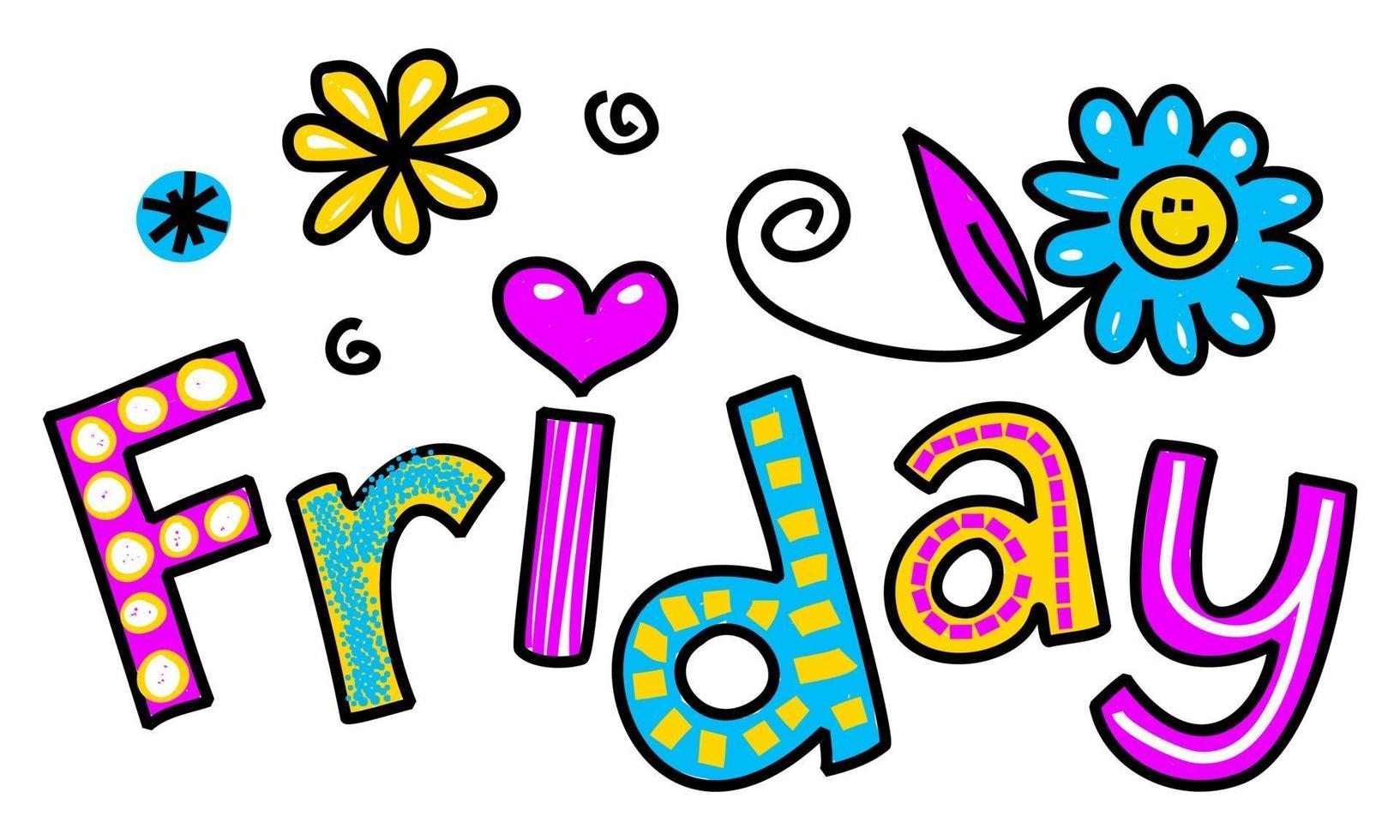 Friday Weekday Doodle Text Lettering vector