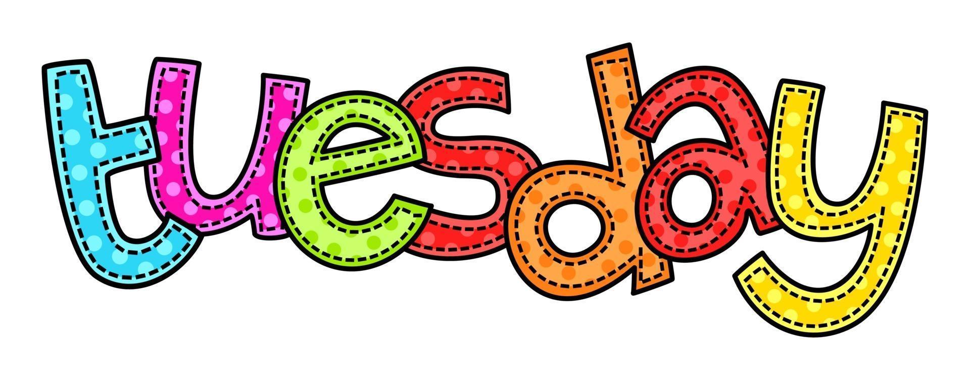 martes día de la semana doodle puntada texto letras vector