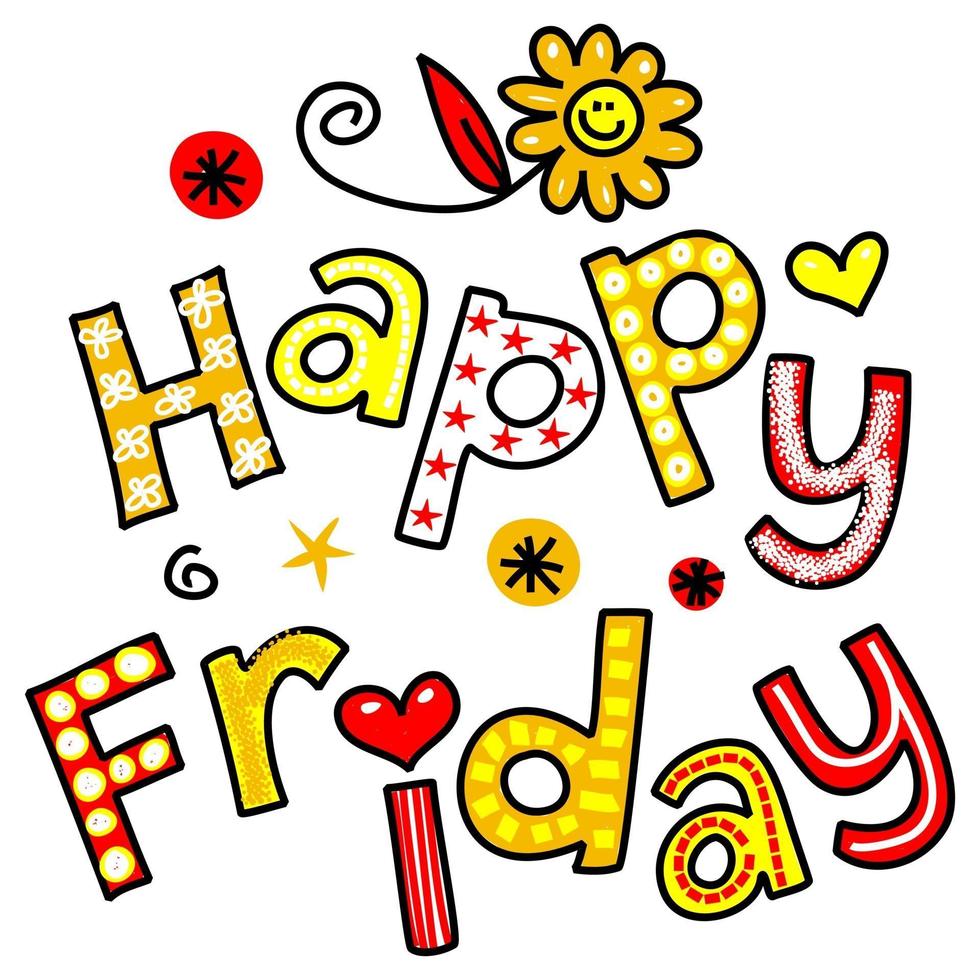 Happy Friday Weekday Doodle Text Lettering vector
