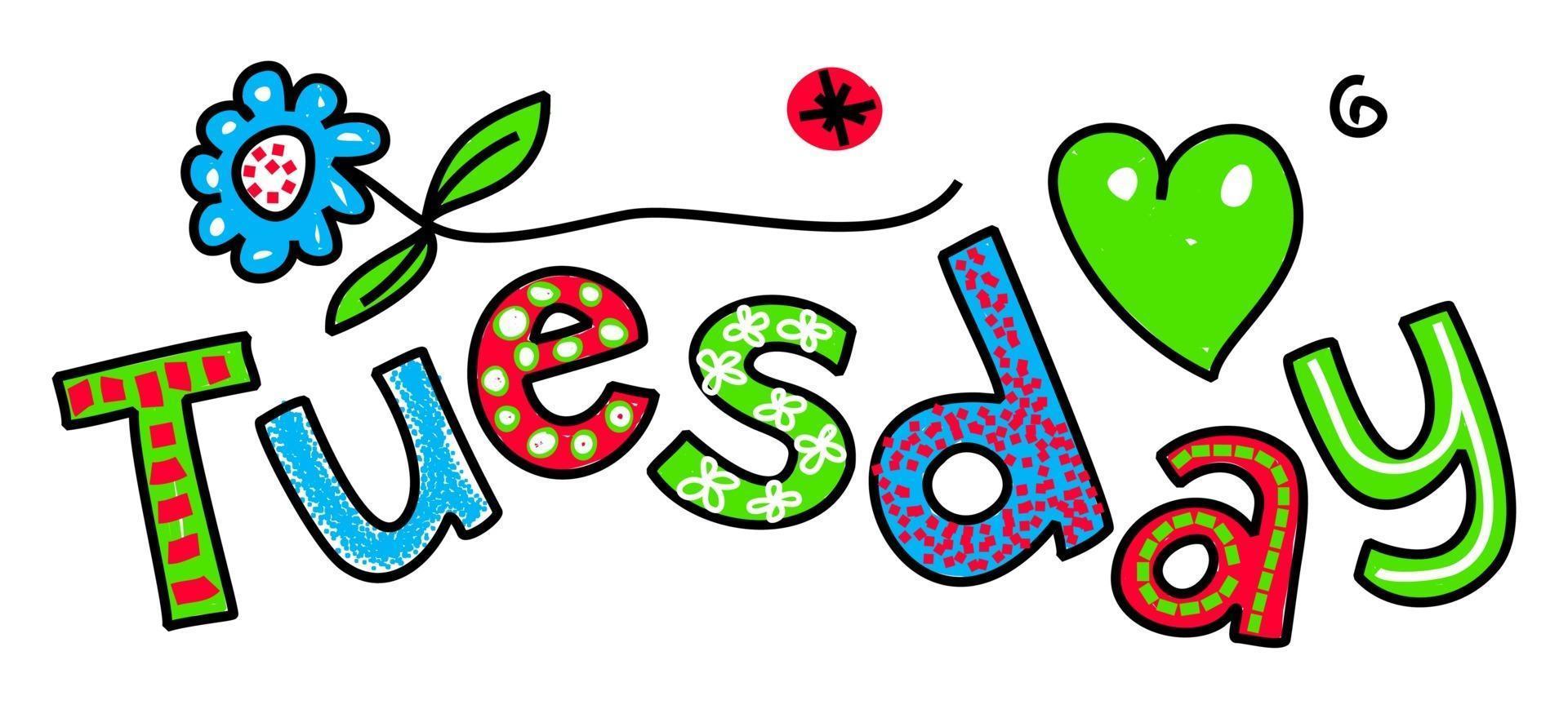 Tuesday Week Day Doodle Text Lettering vector