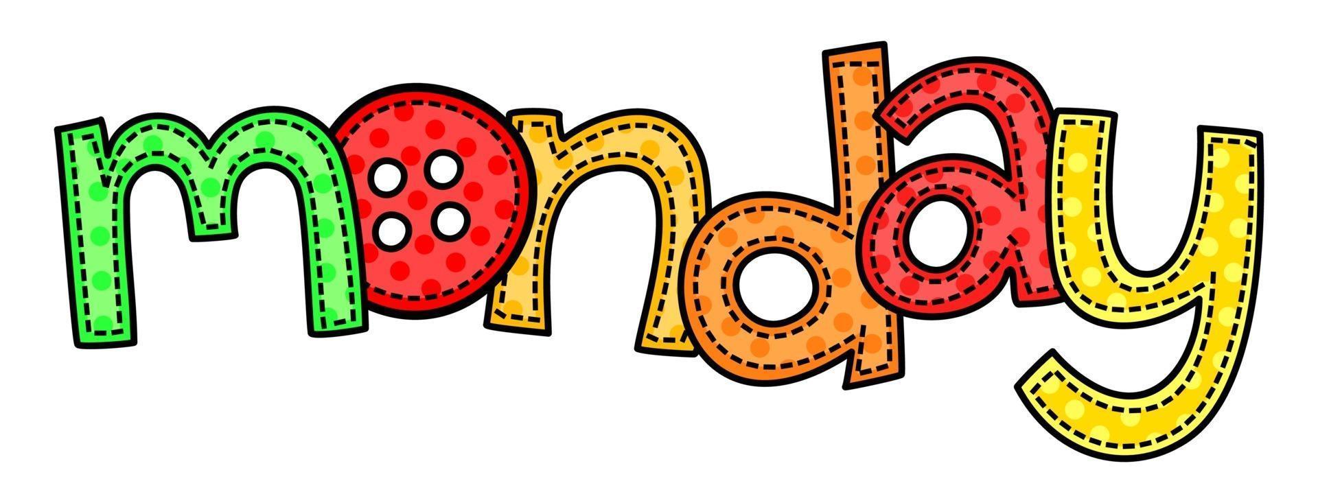 Monday Week Day Doodle Stitch Text Lettering vector