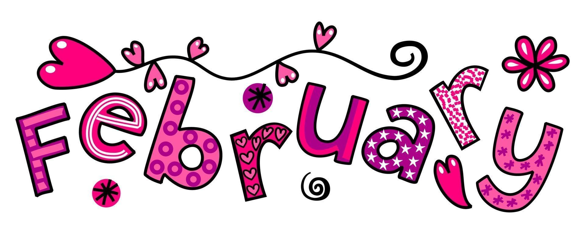 February Month of the Year Doodle Text Lettering vector