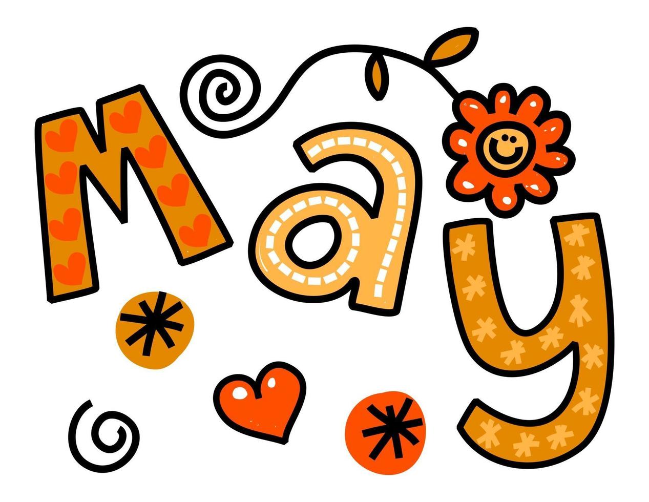 May Month of the Year Doodle Text Lettering vector