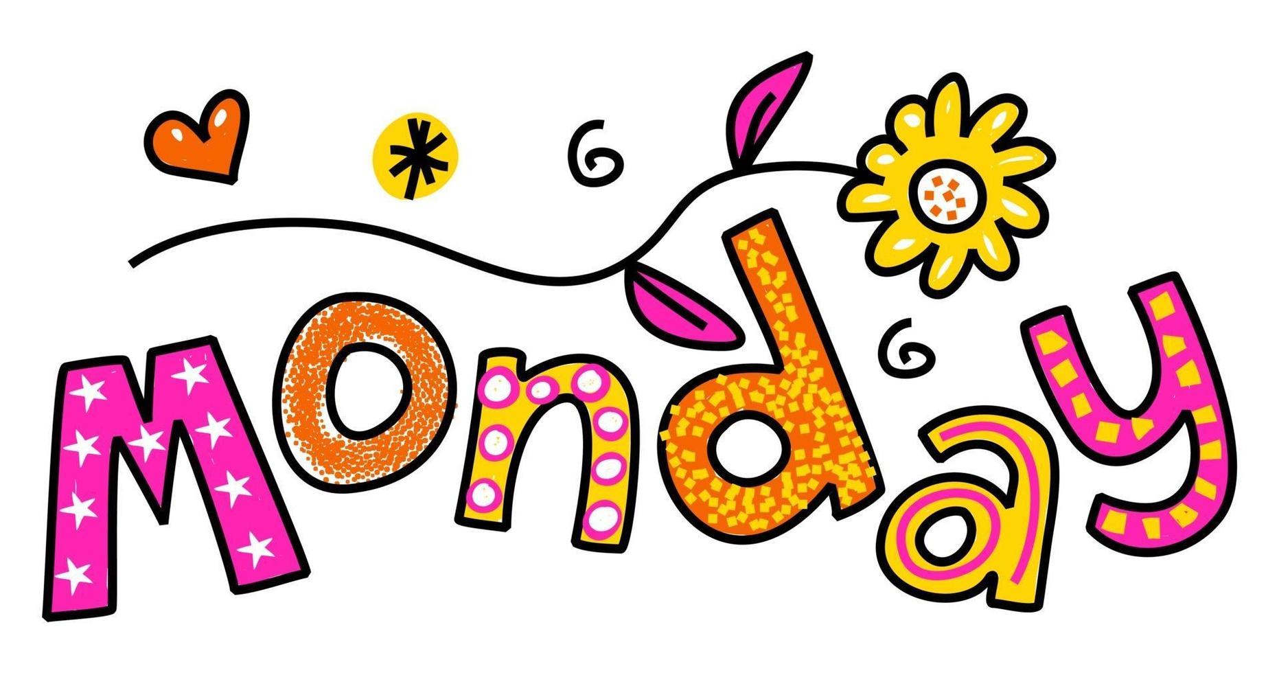 Monday Week Day Doodle Text Lettering vector