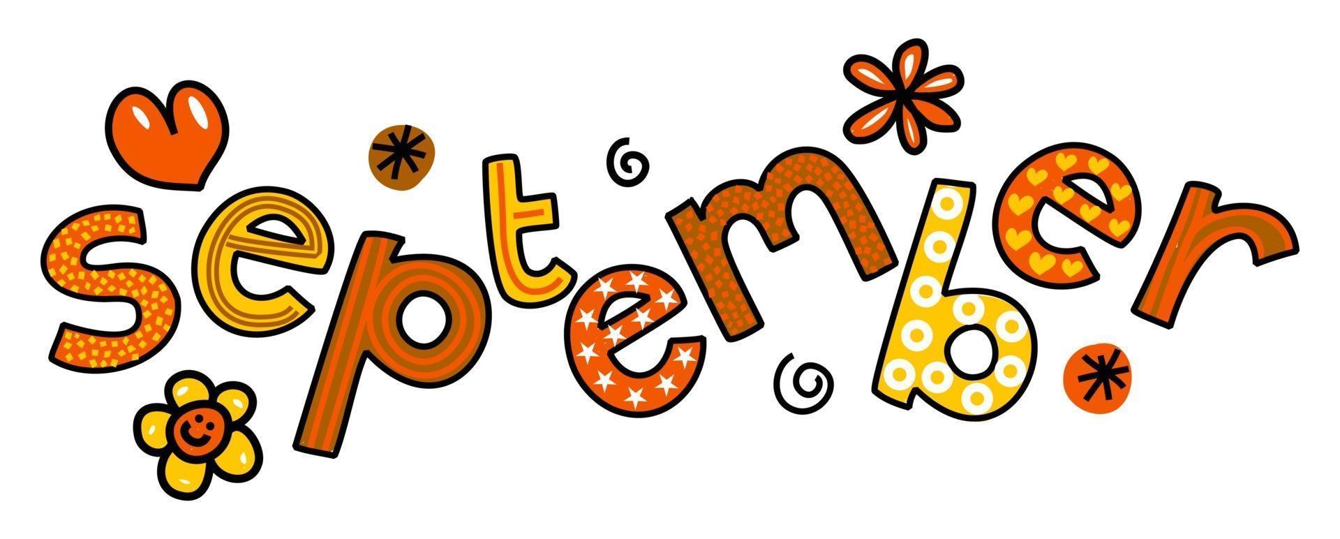 September Month of the Year Doodle Text Lettering vector