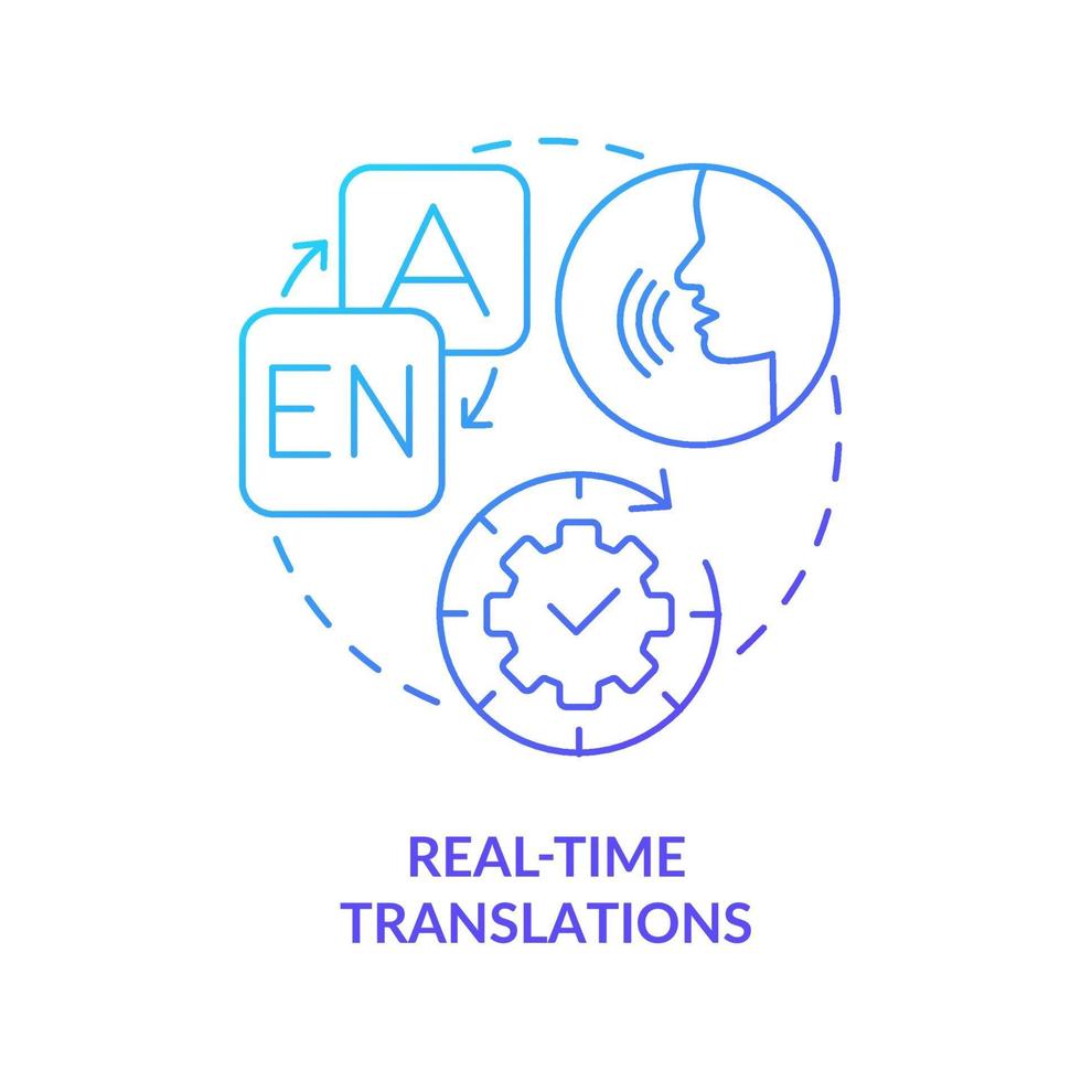 icono de concepto degradado azul de traducción en tiempo real vector