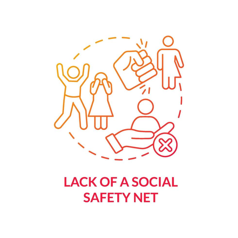 Lack of social safety net red concept icon vector