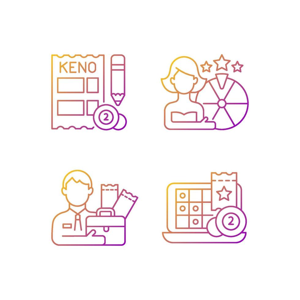 Lottery-like gambling games gradient linear vector icons set