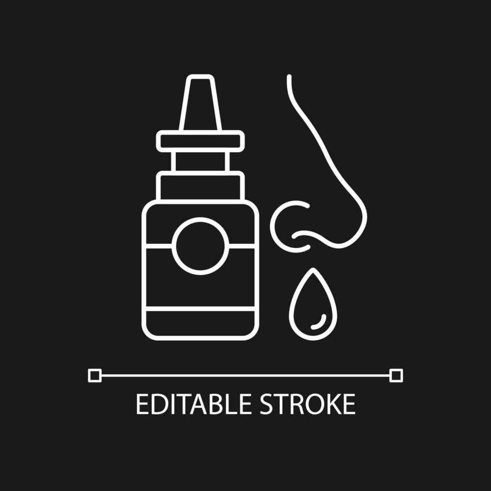 Nasal spray white linear icon for dark theme vector