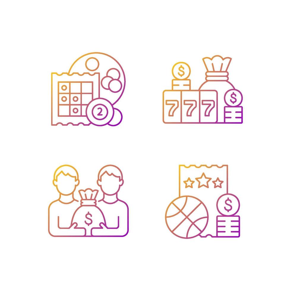 Participation in lottery gradient linear vector icons set