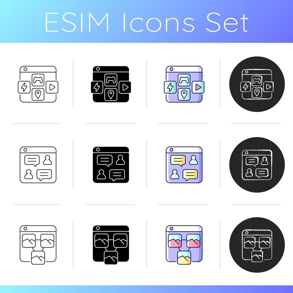 Launching online services icons set vector