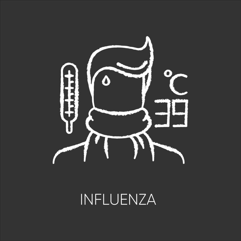 tiza de influenza icono blanco sobre fondo negro vector