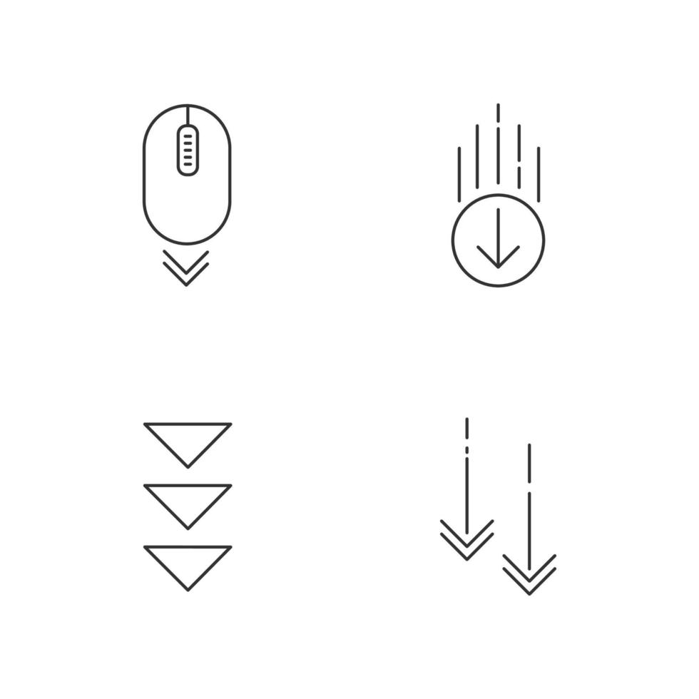 Scrolling down pixel perfect linear icons set vector