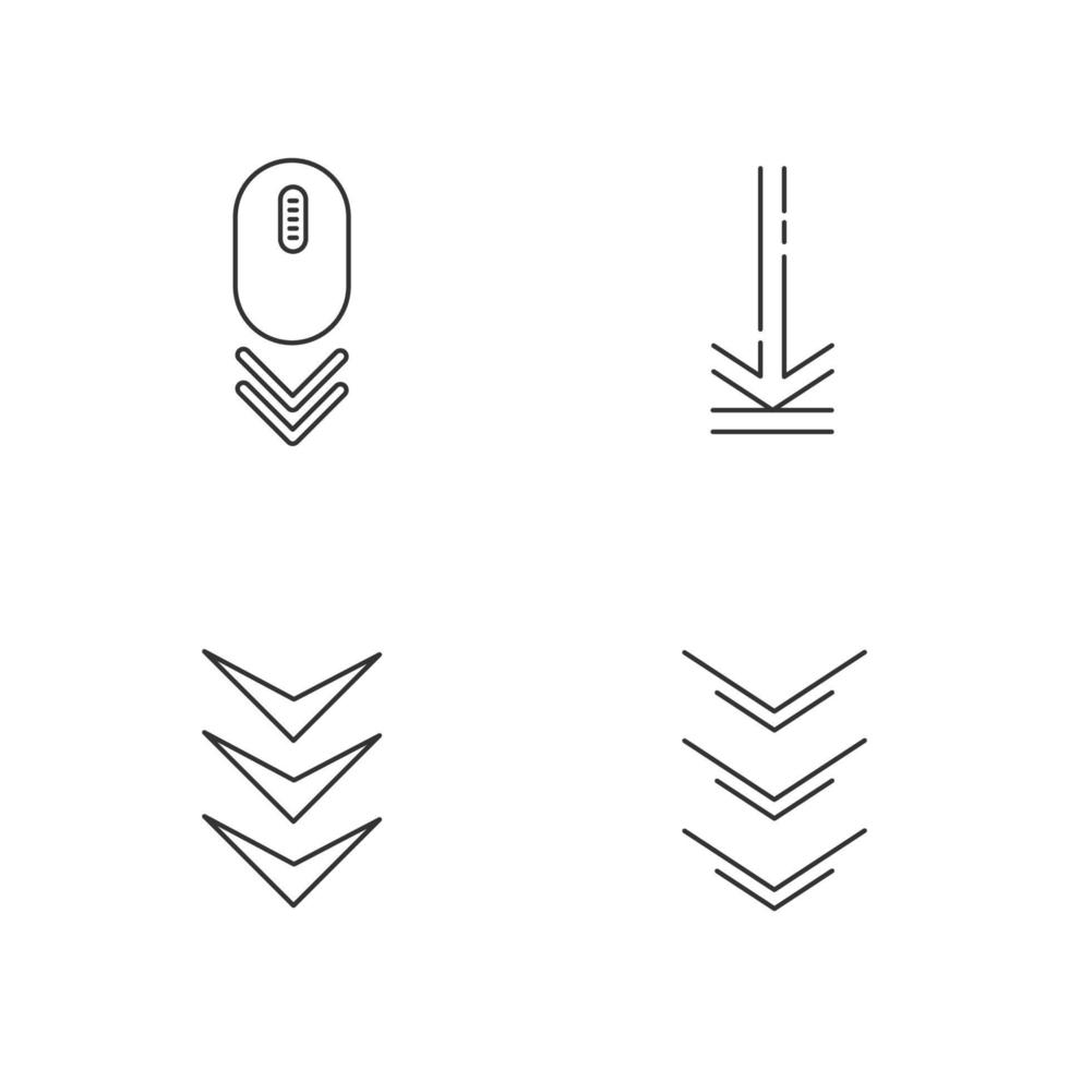 Scrolling down and uploading indicators pixel perfect linear icons set vector