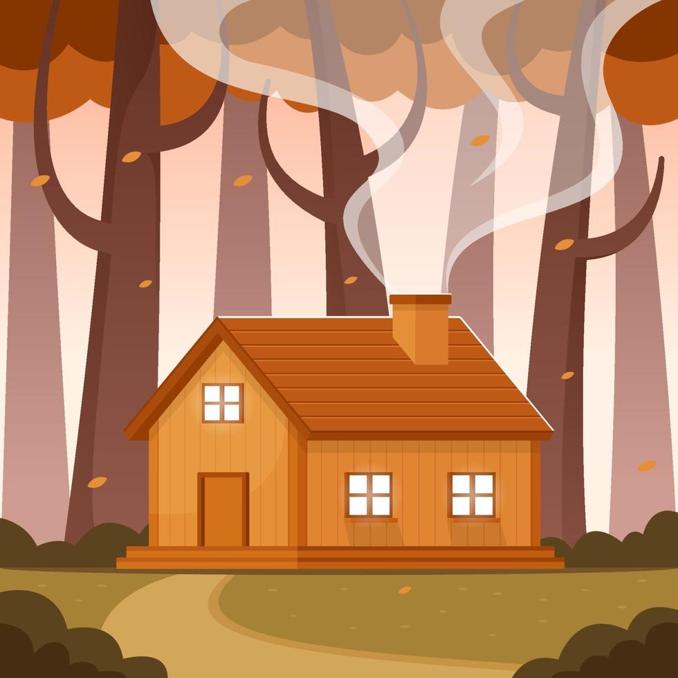 Mountain Cabin in the Forest during Autumn vector