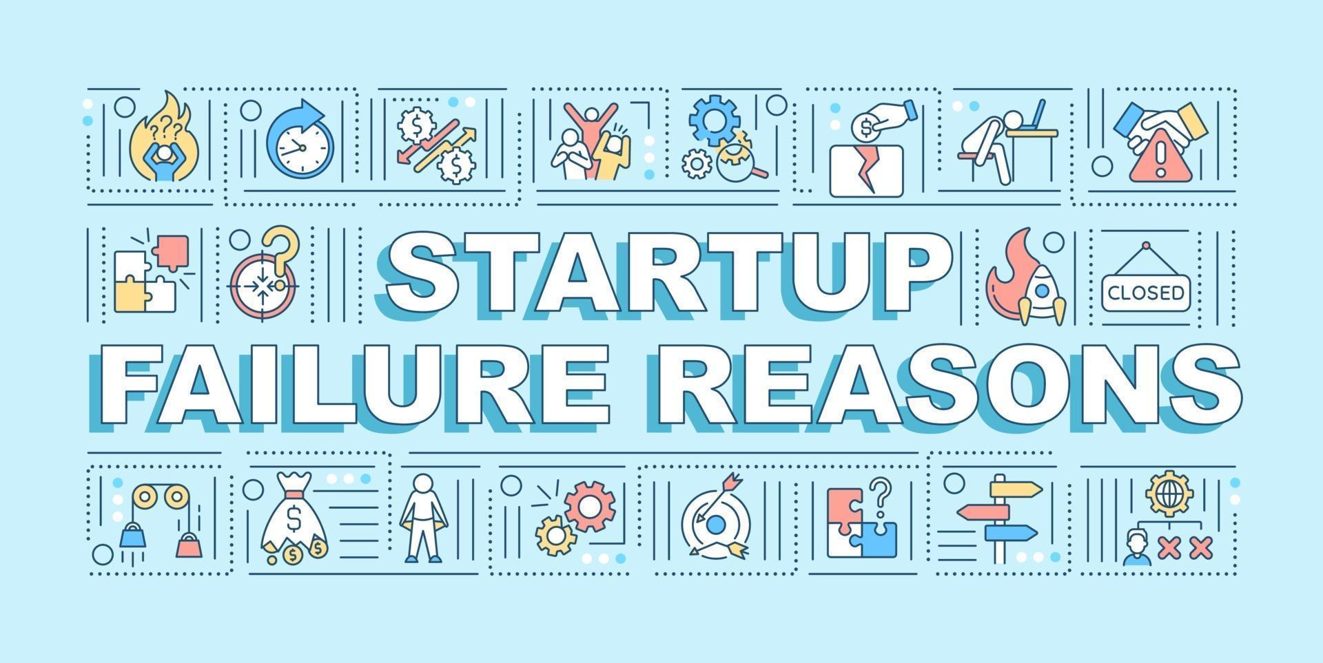 Startup failure reasons word concepts banner vector